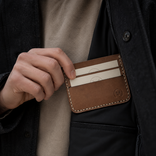 Brown Handcrafted Heritage Leather Cardholder lifestyle view by Leatherog