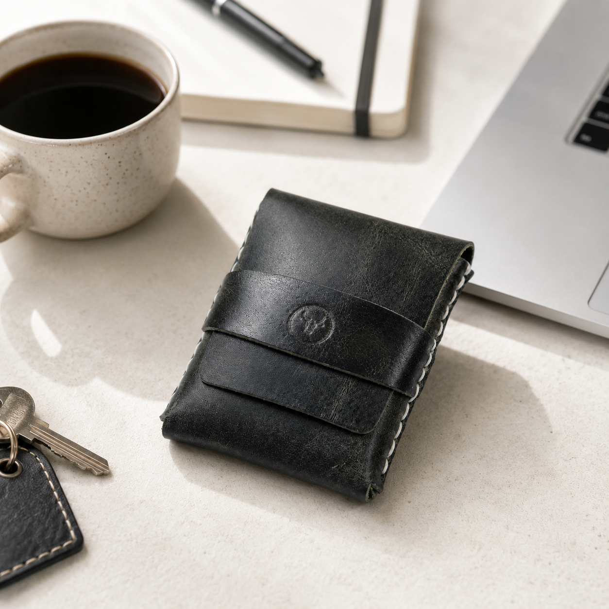 Dark Green Full-Grain Leather Card Wallet dimensions guide by Leatherog