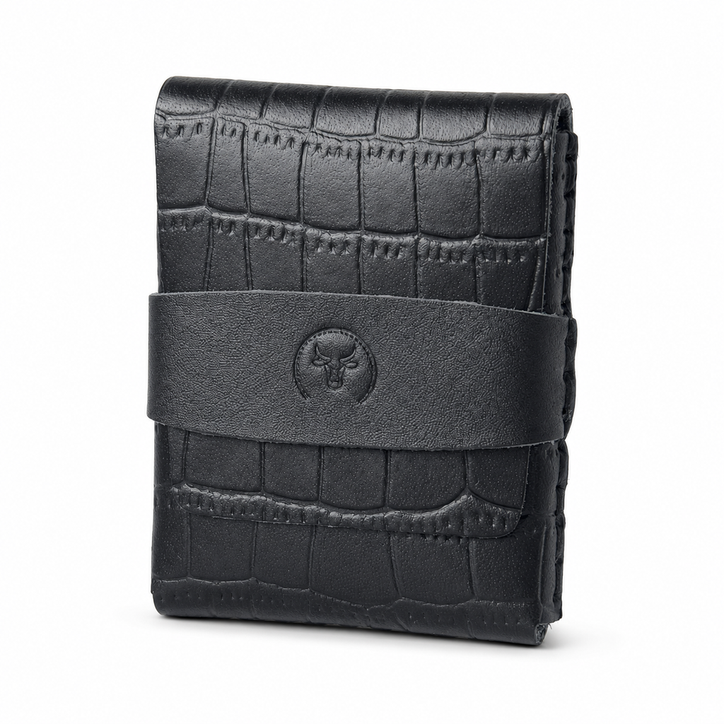 Black Crocodile-Textured Leather Card Wallet main view by Leatherog