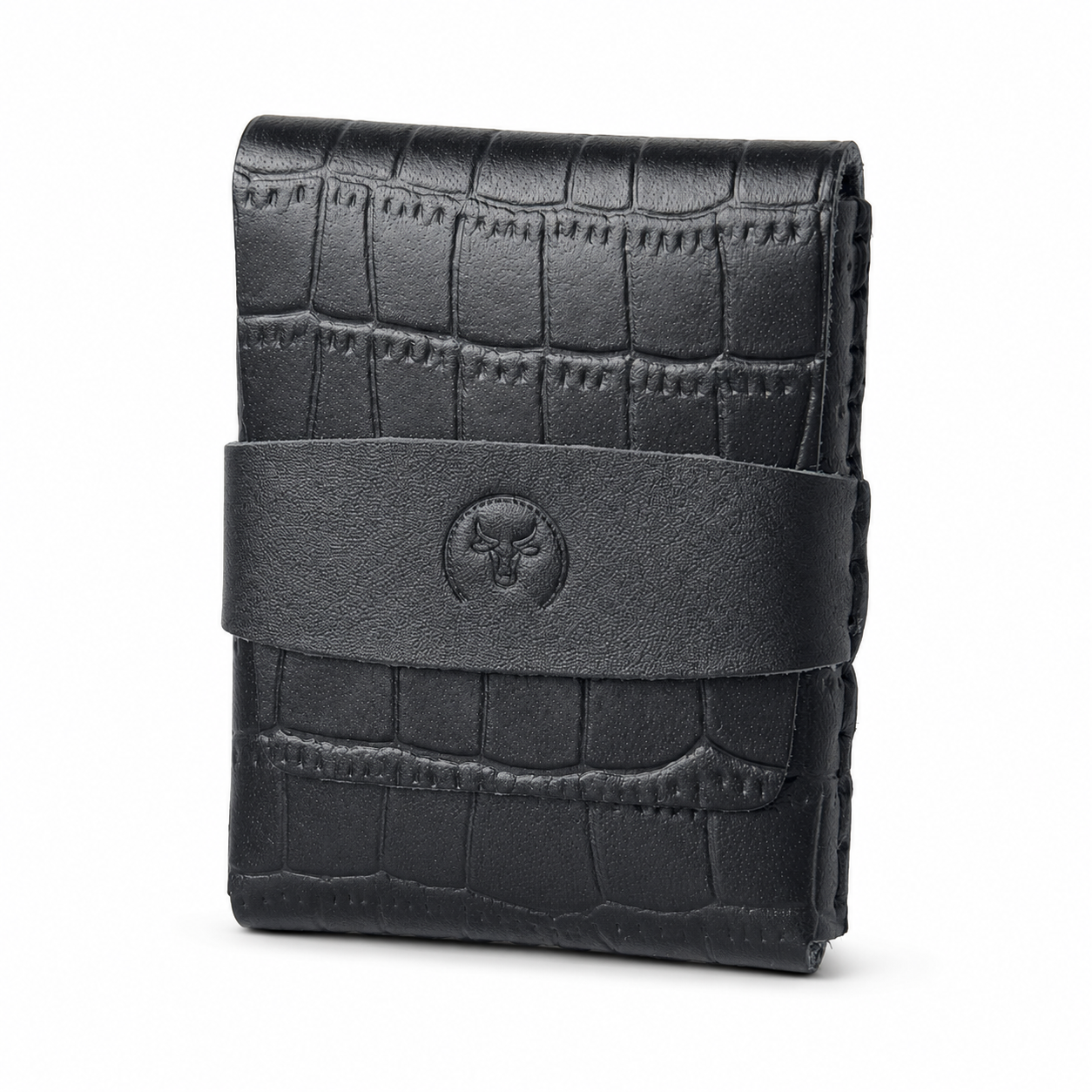 Black Crocodile-Textured Leather Card Wallet main view by Leatherog