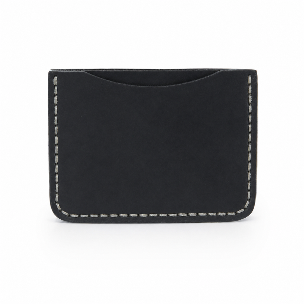 Black Hand-Stitched Leather Card Holder Wallet angled view by Leatherog