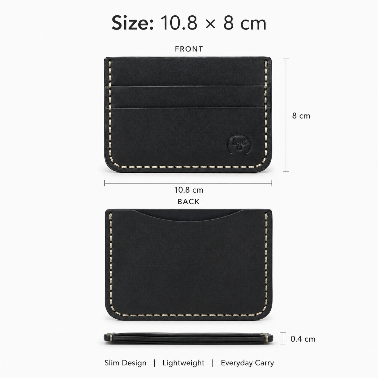 Black Hand-Stitched Leather Card Holder Wallet close-up view by Leatherog