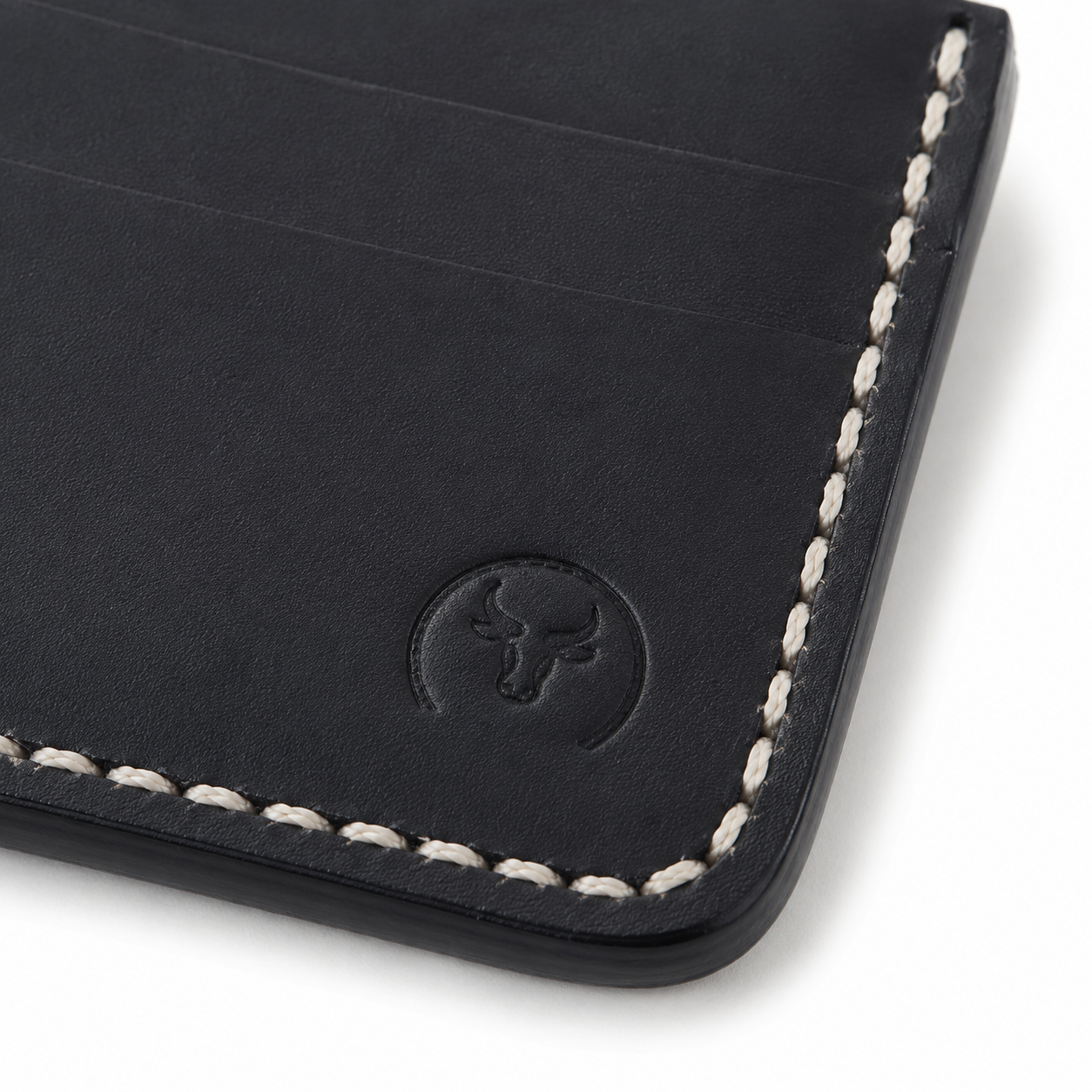 Black Hand-Stitched Leather Card Holder Wallet detail view by Leatherog