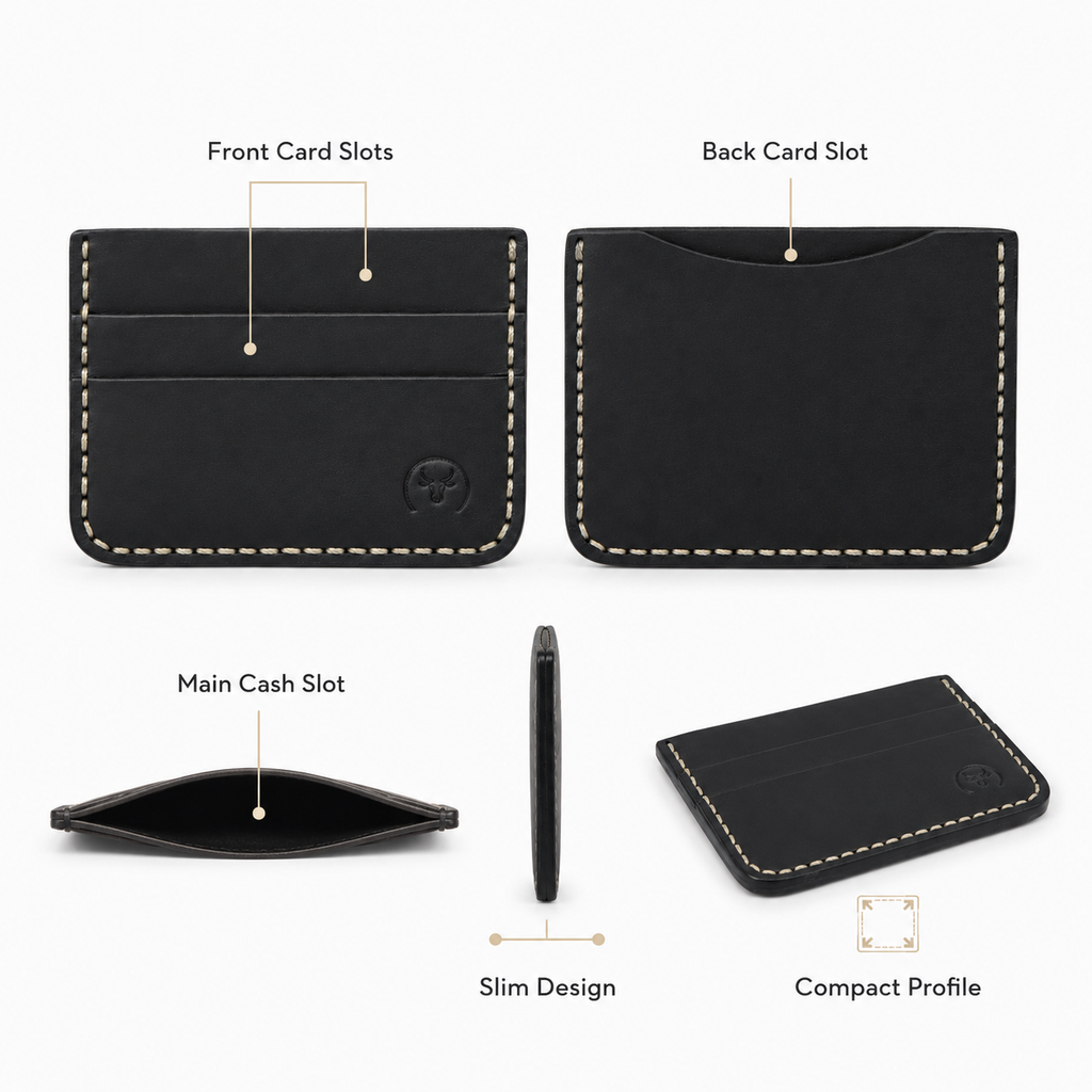 Black Hand-Stitched Leather Card Holder Wallet feature view by Leatherog