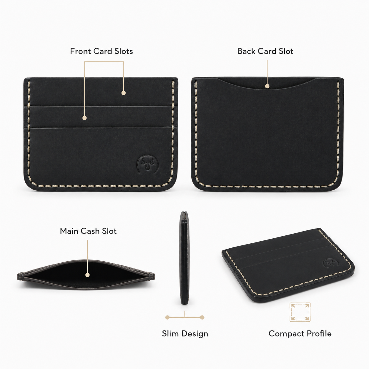 Black Hand-Stitched Leather Card Holder Wallet feature view by Leatherog