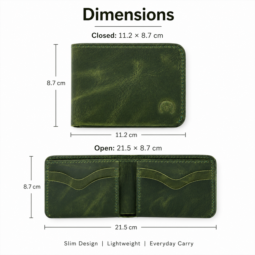 Olive Full Grain Leather Bifold Wallet close-up view by Leatherog