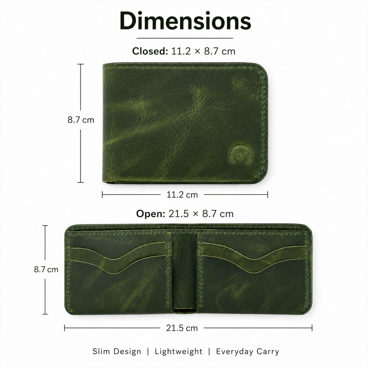 Olive Full Grain Leather Bifold Wallet close-up view by Leatherog