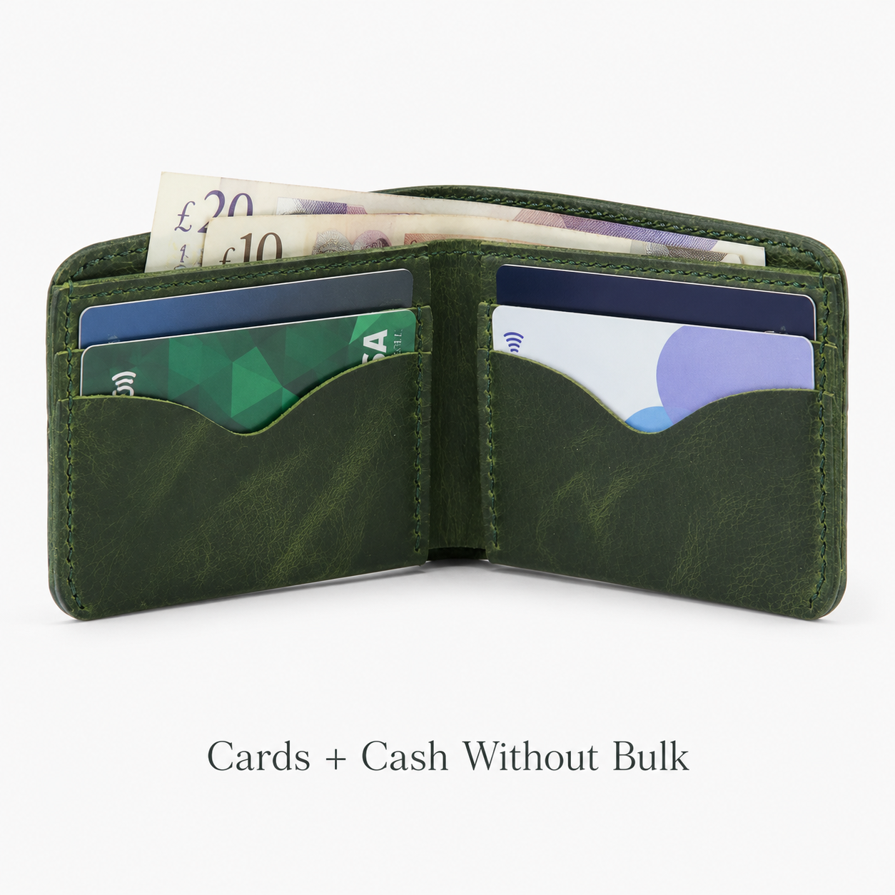 Olive Full Grain Leather Bifold Wallet feature view by Leatherog